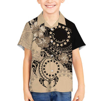 Cook Islands Turtle Kid Hawaiian Shirt Stars and Hibiscus - Beige LT01 Kid Beige - Polynesian Pride