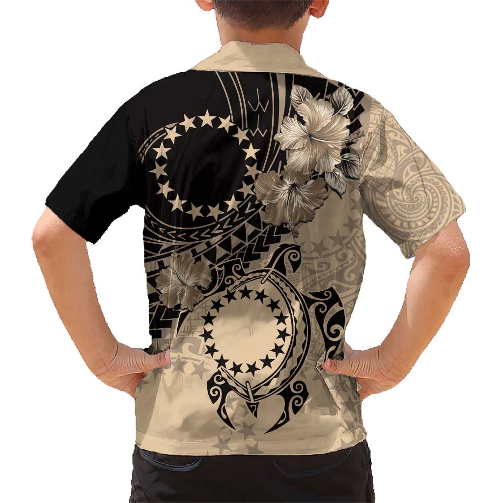 Cook Islands Turtle Kid Hawaiian Shirt Stars and Hibiscus - Beige LT01 - Polynesian Pride