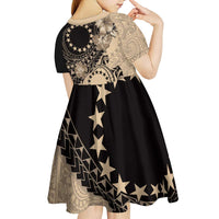 Cook Islands Turtle Kid Short Sleeve Dress Stars and Hibiscus - Beige LT01 - Polynesian Pride