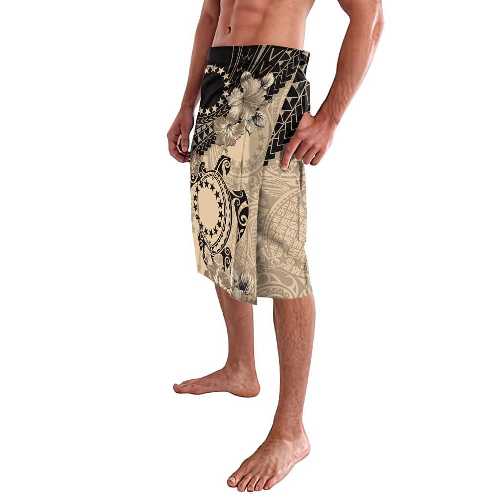 Cook Islands Turtle Lavalava Stars and Hibiscus - Beige