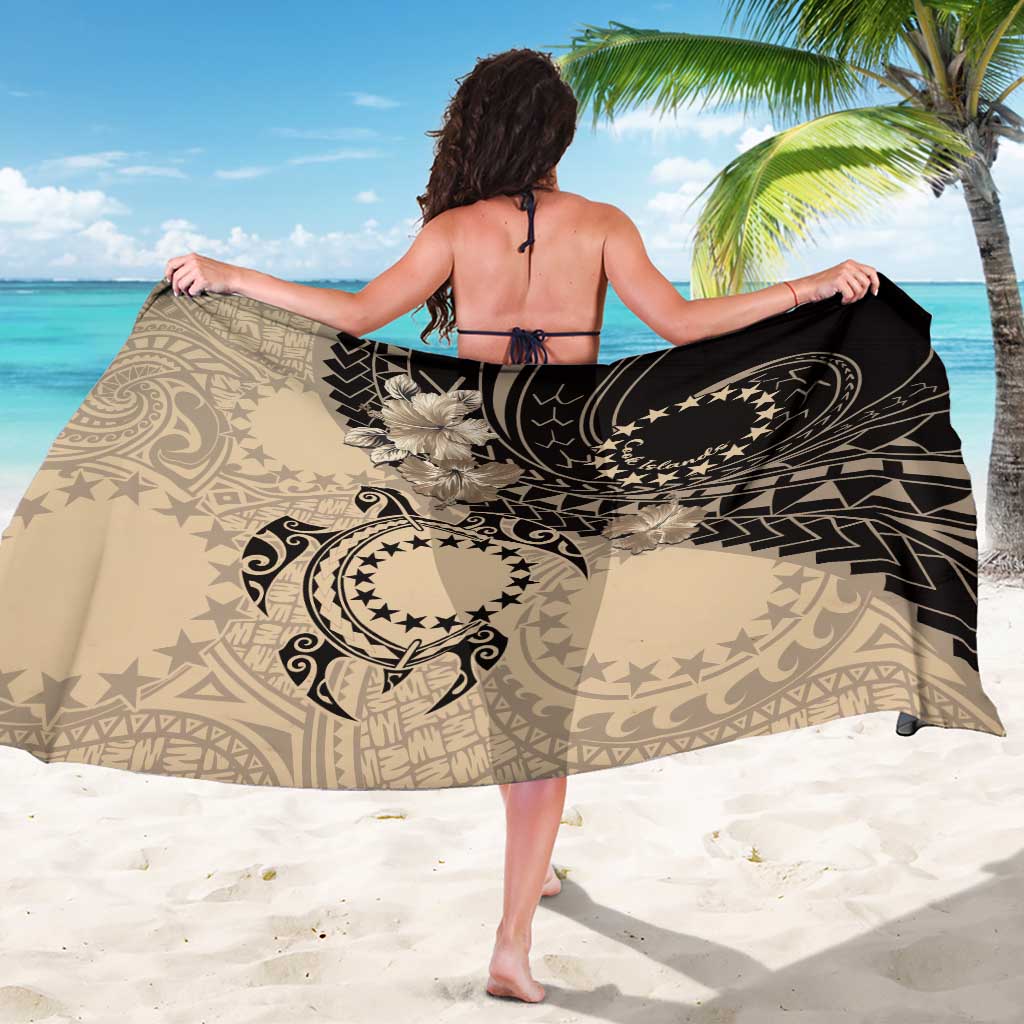 Cook Islands Turtle Sarong Stars and Hibiscus - Beige