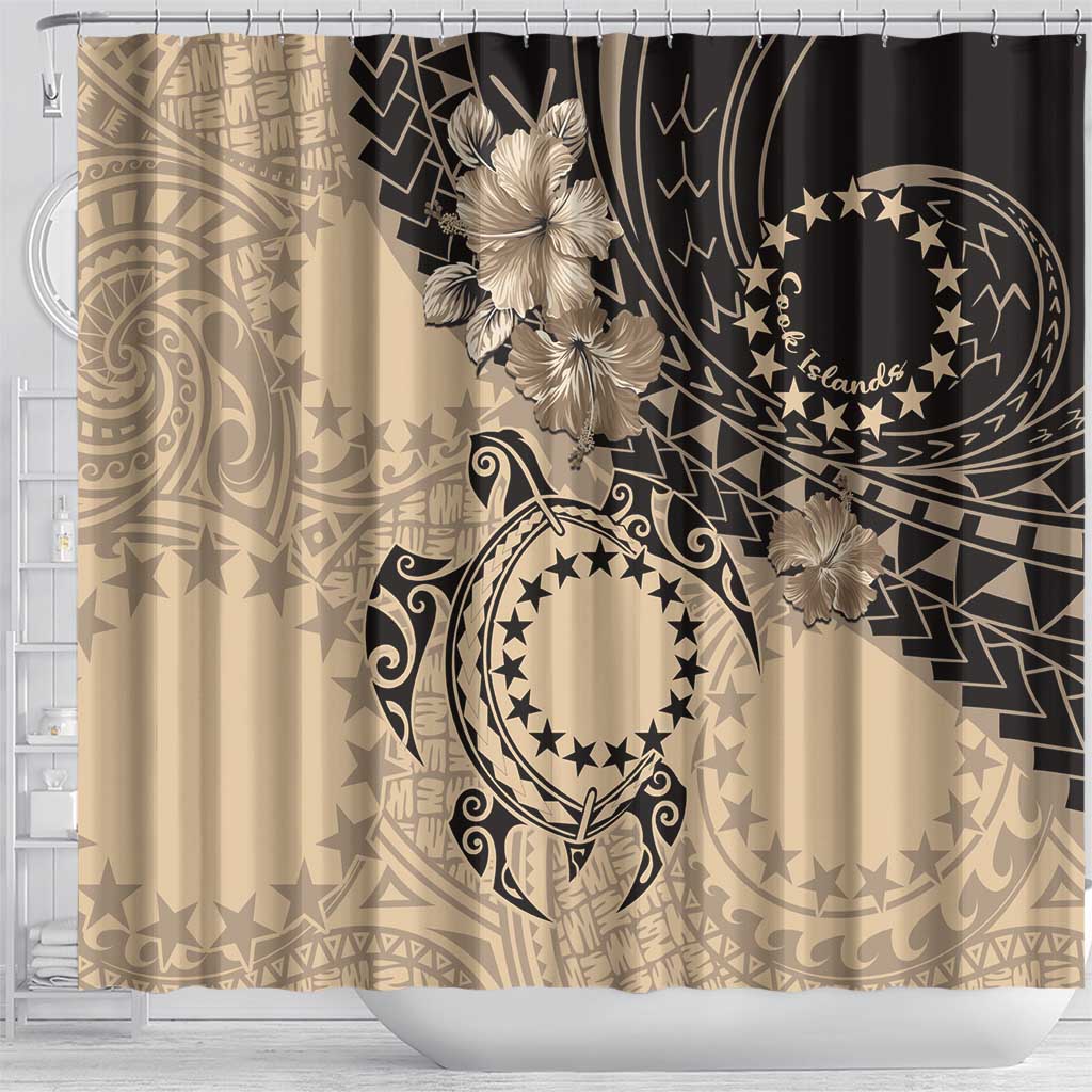 Cook Islands Turtle Shower Curtain Stars and Hibiscus - Beige