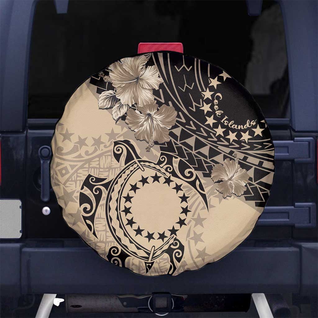 Cook Islands Turtle Spare Tire Cover Stars and Hibiscus - Beige LT01 - Polynesian Pride