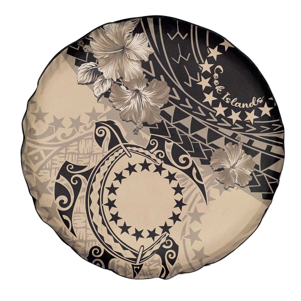 Cook Islands Turtle Spare Tire Cover Stars and Hibiscus - Beige LT01 - Polynesian Pride