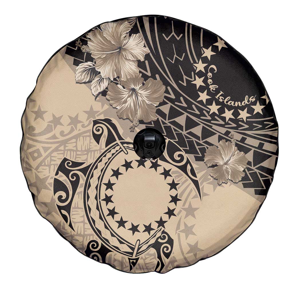 Cook Islands Turtle Spare Tire Cover Stars and Hibiscus - Beige LT01 - Polynesian Pride