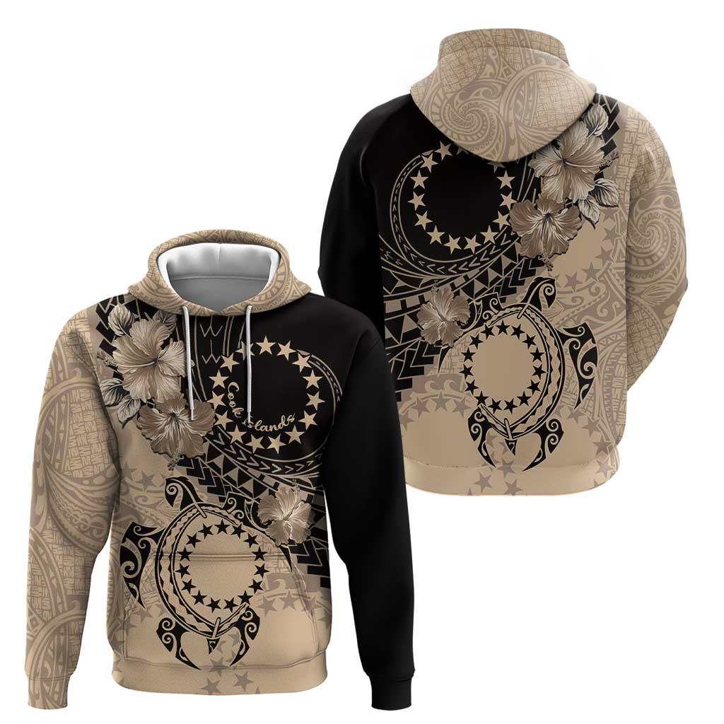 Cook Islands Turtle Zip Hoodie Stars and Hibiscus - Beige