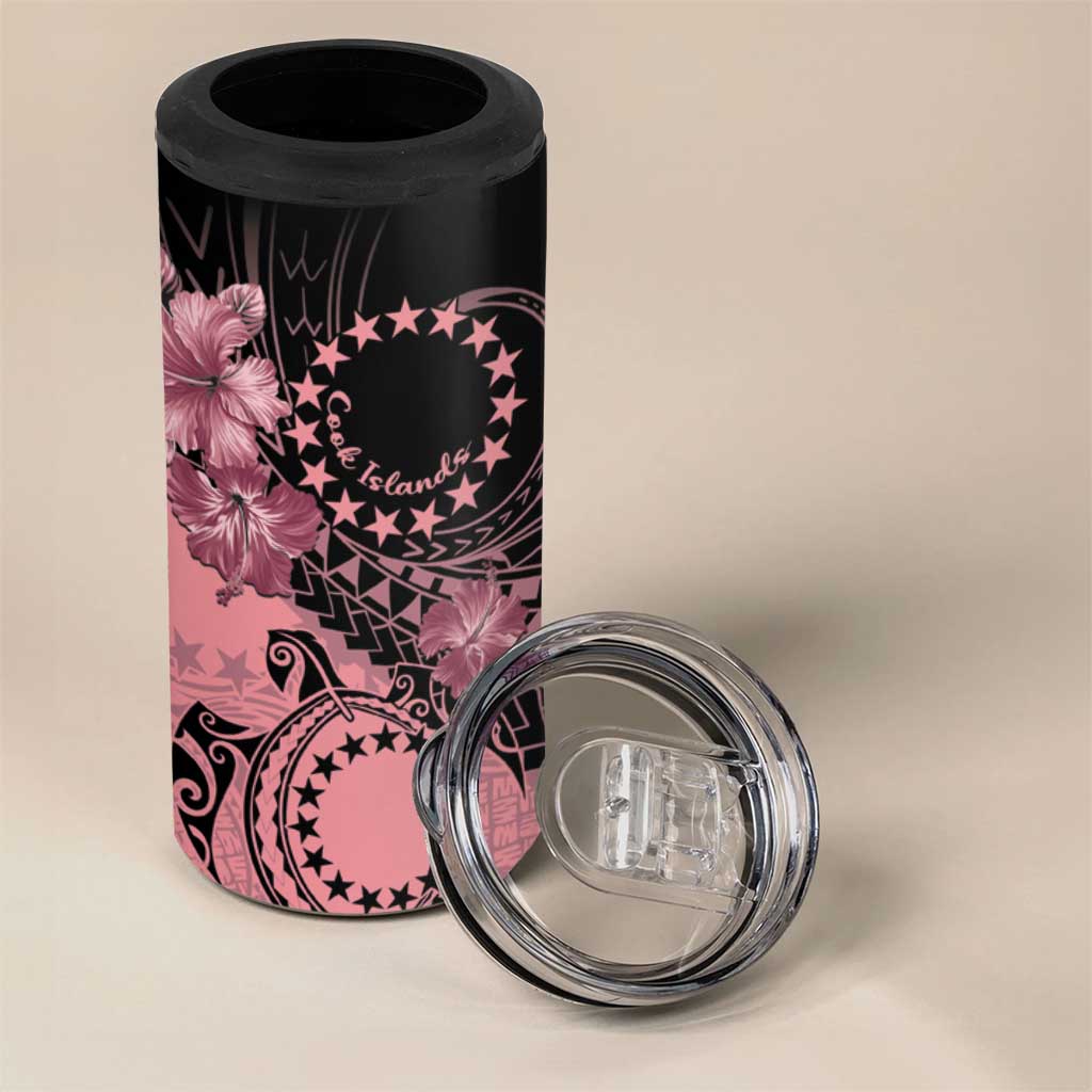 Cook Islands Turtle 4 in 1 Can Cooler Tumbler Stars and Hibiscus - Pink
