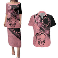Cook Islands Turtle Couples Matching Puletasi and Hawaiian Shirt Stars and Hibiscus - Pink LT01 Pink - Polynesian Pride