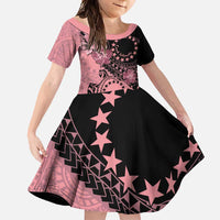 Cook Islands Turtle Family Matching Long Sleeve Bodycon Dress and Hawaiian Shirt Stars and Hibiscus - Pink
