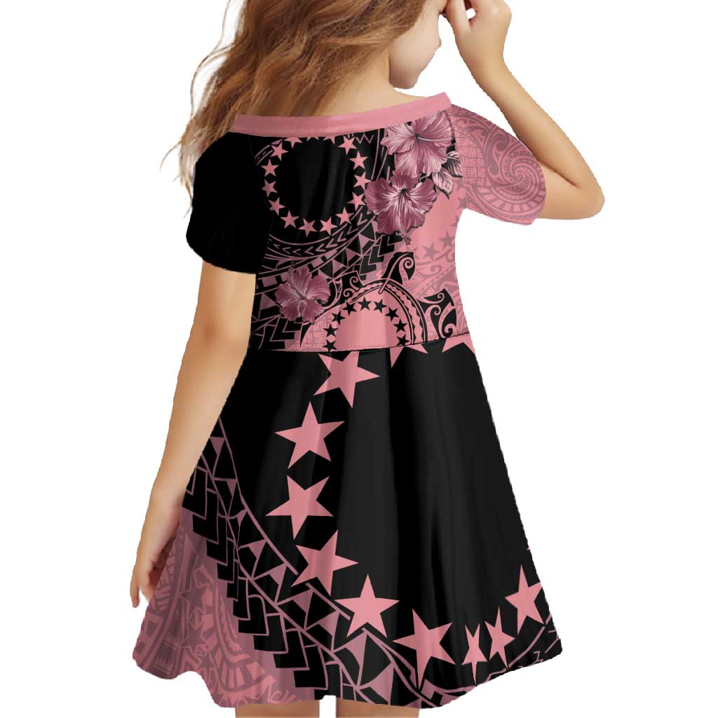 Cook Islands Turtle Family Matching Long Sleeve Bodycon Dress and Hawaiian Shirt Stars and Hibiscus - Pink