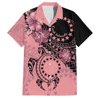 Cook Islands Turtle Family Matching Long Sleeve Bodycon Dress and Hawaiian Shirt Stars and Hibiscus - Pink
