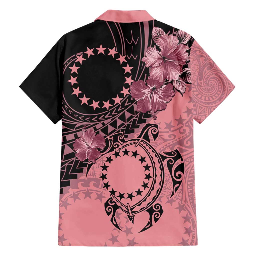 Cook Islands Turtle Family Matching Long Sleeve Bodycon Dress and Hawaiian Shirt Stars and Hibiscus - Pink