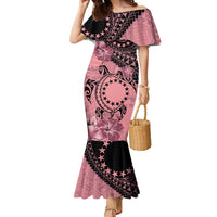 Cook Islands Turtle Family Matching Mermaid Dress and Hawaiian Shirt Stars and Hibiscus - Pink