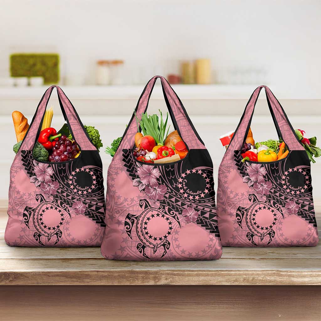Cook Islands Turtle Grocery Bag Stars and Hibiscus - Pink