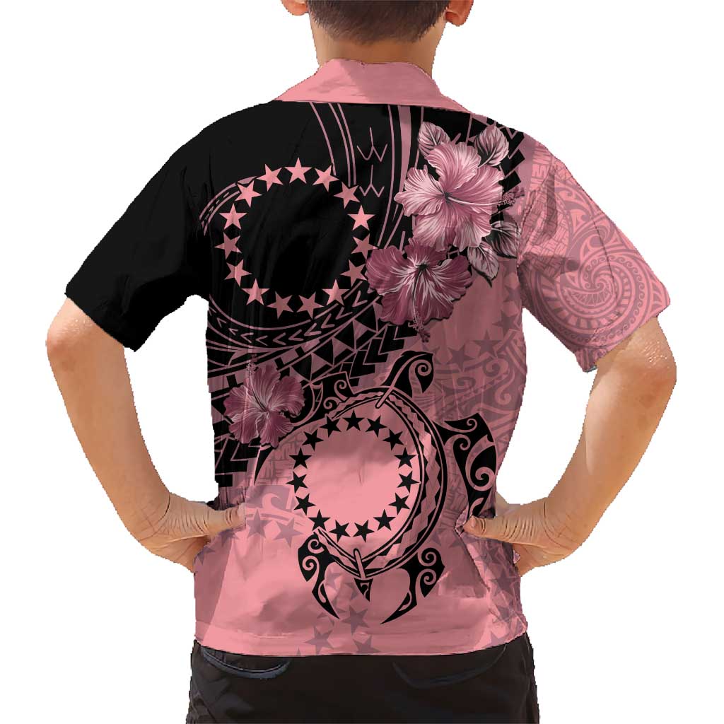 Cook Islands Turtle Kid Hawaiian Shirt Stars and Hibiscus - Pink LT01 - Polynesian Pride