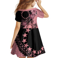Cook Islands Turtle Kid Short Sleeve Dress Stars and Hibiscus - Pink