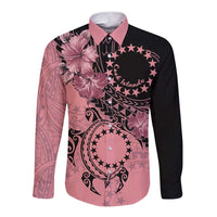 Cook Islands Turtle Long Sleeve Button Shirt Stars and Hibiscus - Pink