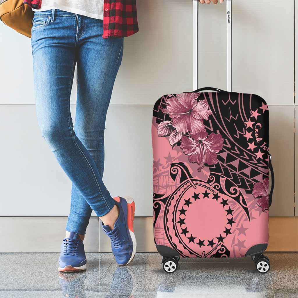 Cook Islands Turtle Luggage Cover Stars and Hibiscus - Pink