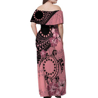 Cook Islands Turtle Off Shoulder Maxi Dress Stars and Hibiscus - Pink LT01 - Polynesian Pride