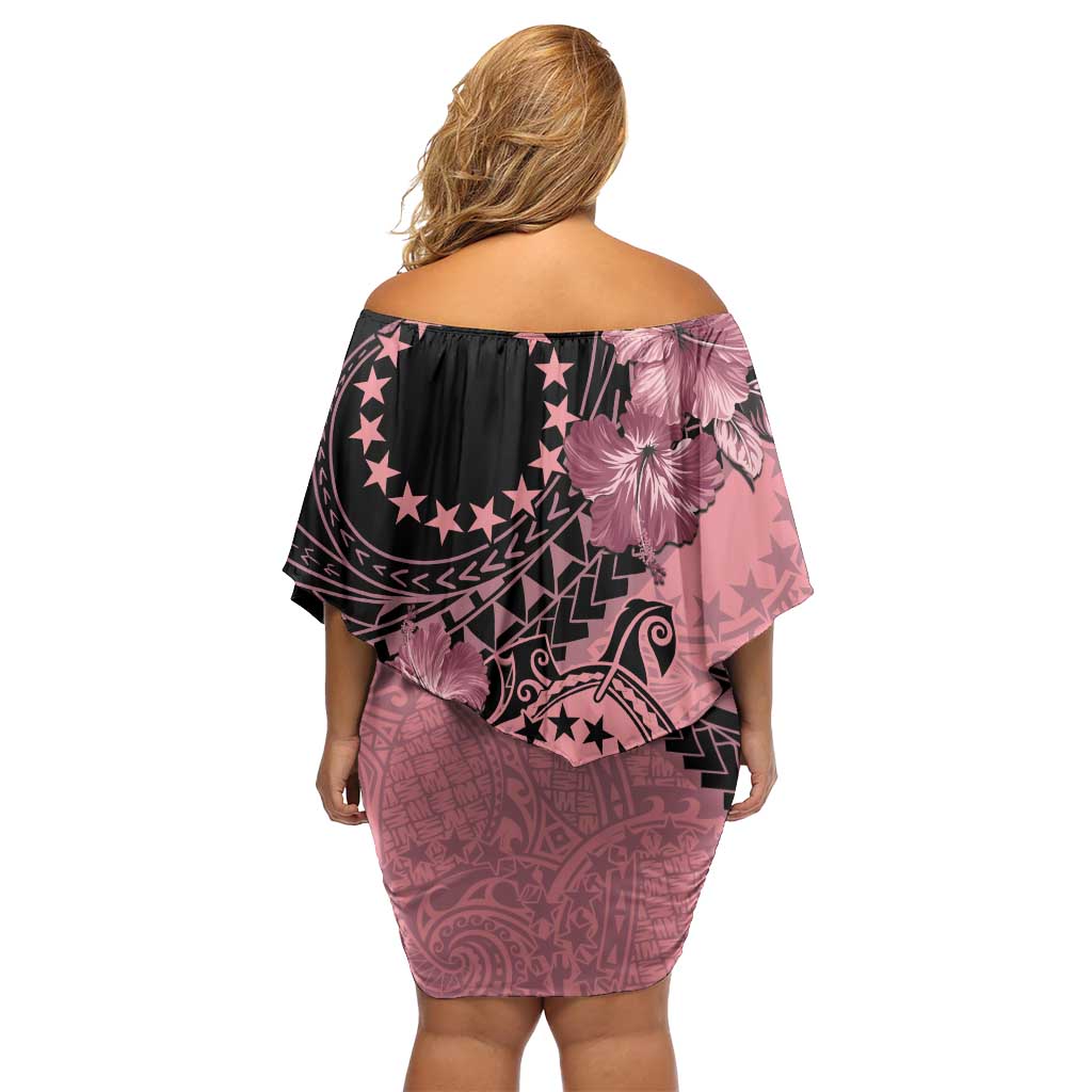 Cook Islands Turtle Off Shoulder Short Dress Stars and Hibiscus - Pink LT01 - Polynesian Pride