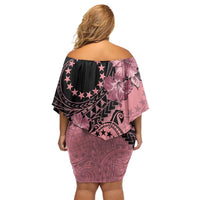 Cook Islands Turtle Off Shoulder Short Dress Stars and Hibiscus - Pink LT01 - Polynesian Pride