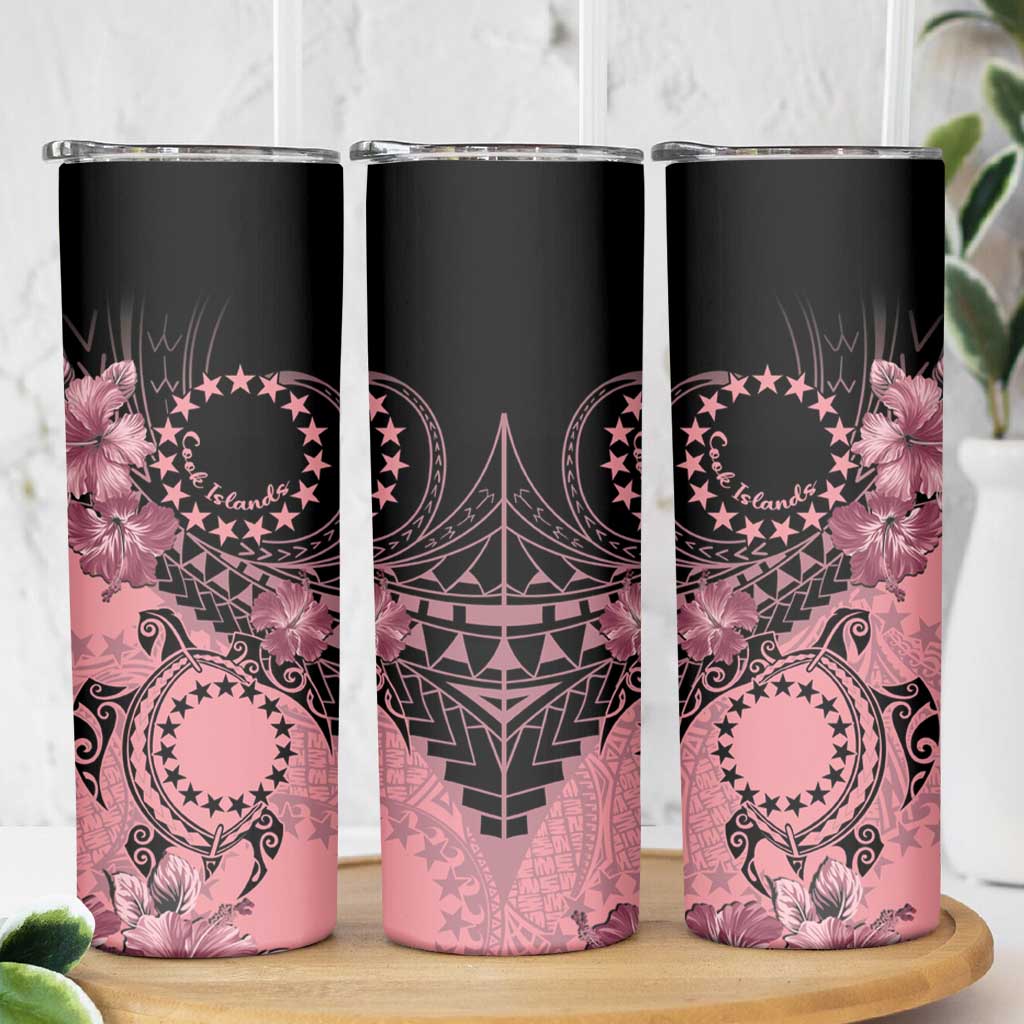 Cook Islands Turtle Skinny Tumbler Stars and Hibiscus - Pink