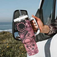 Cook Islands Turtle Tumbler With Handle Stars and Hibiscus - Pink