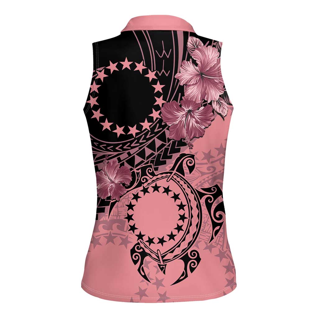 Cook Islands Turtle Women Sleeveless Polo Shirt Stars and Hibiscus - Pink