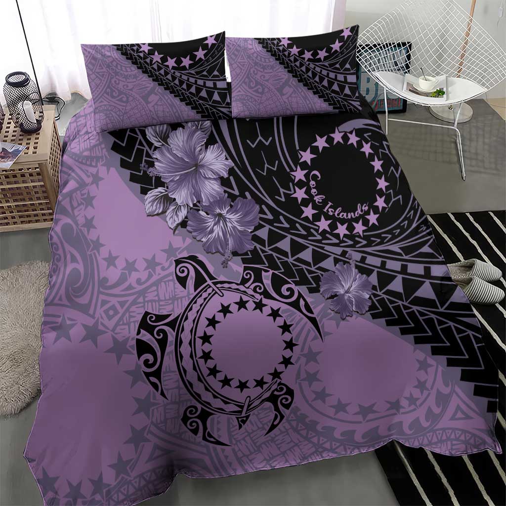 Cook Islands Turtle Bedding Set Stars and Hibiscus - Purple