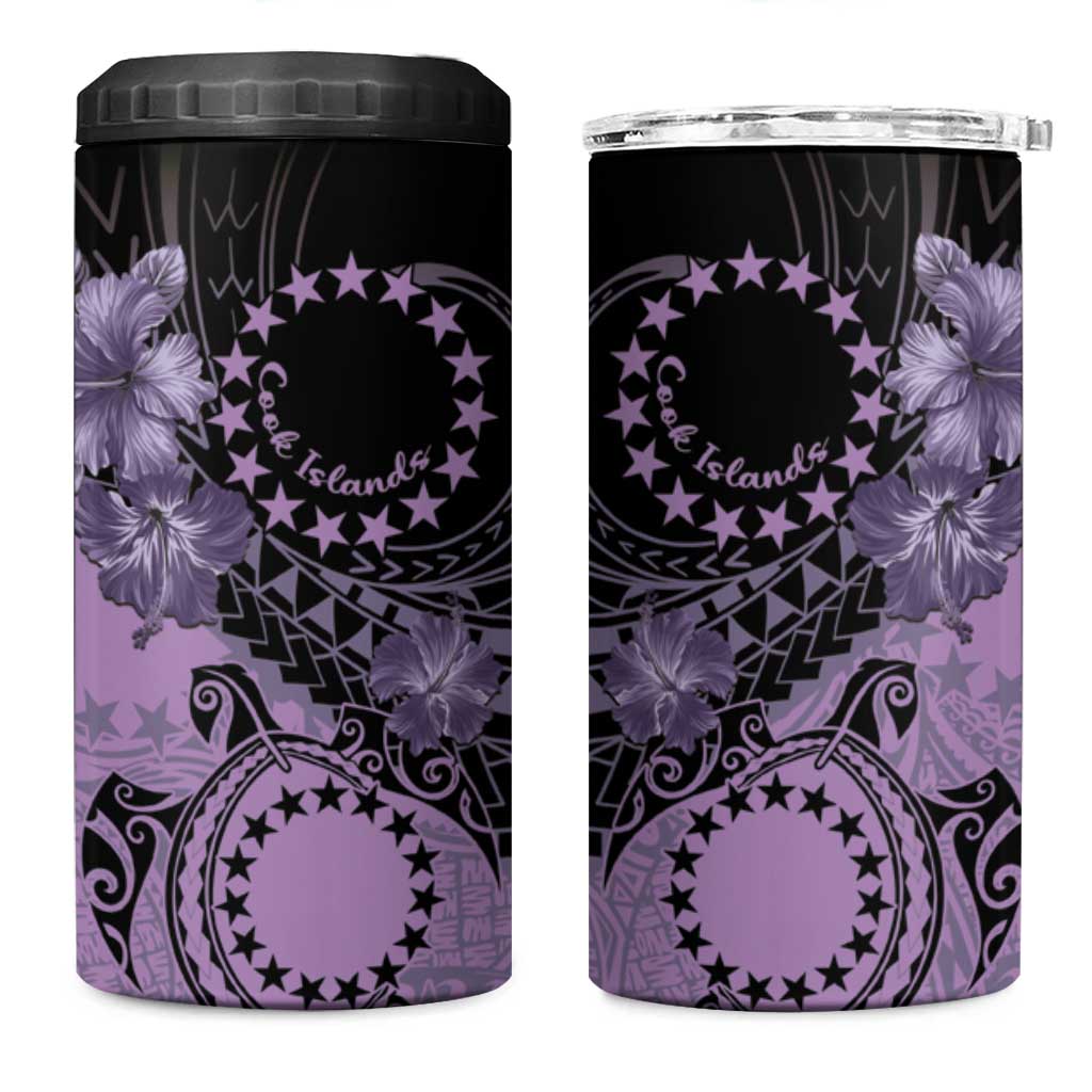 Cook Islands Turtle 4 in 1 Can Cooler Tumbler Stars and Hibiscus - Purple