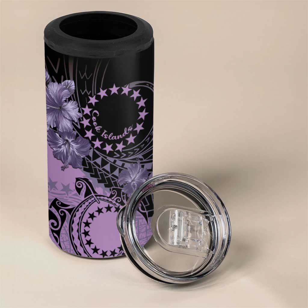 Cook Islands Turtle 4 in 1 Can Cooler Tumbler Stars and Hibiscus - Purple