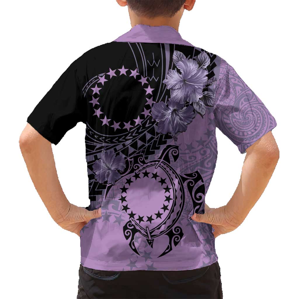 Cook Islands Turtle Family Matching Summer Maxi Dress and Hawaiian Shirt Stars and Hibiscus - Purple