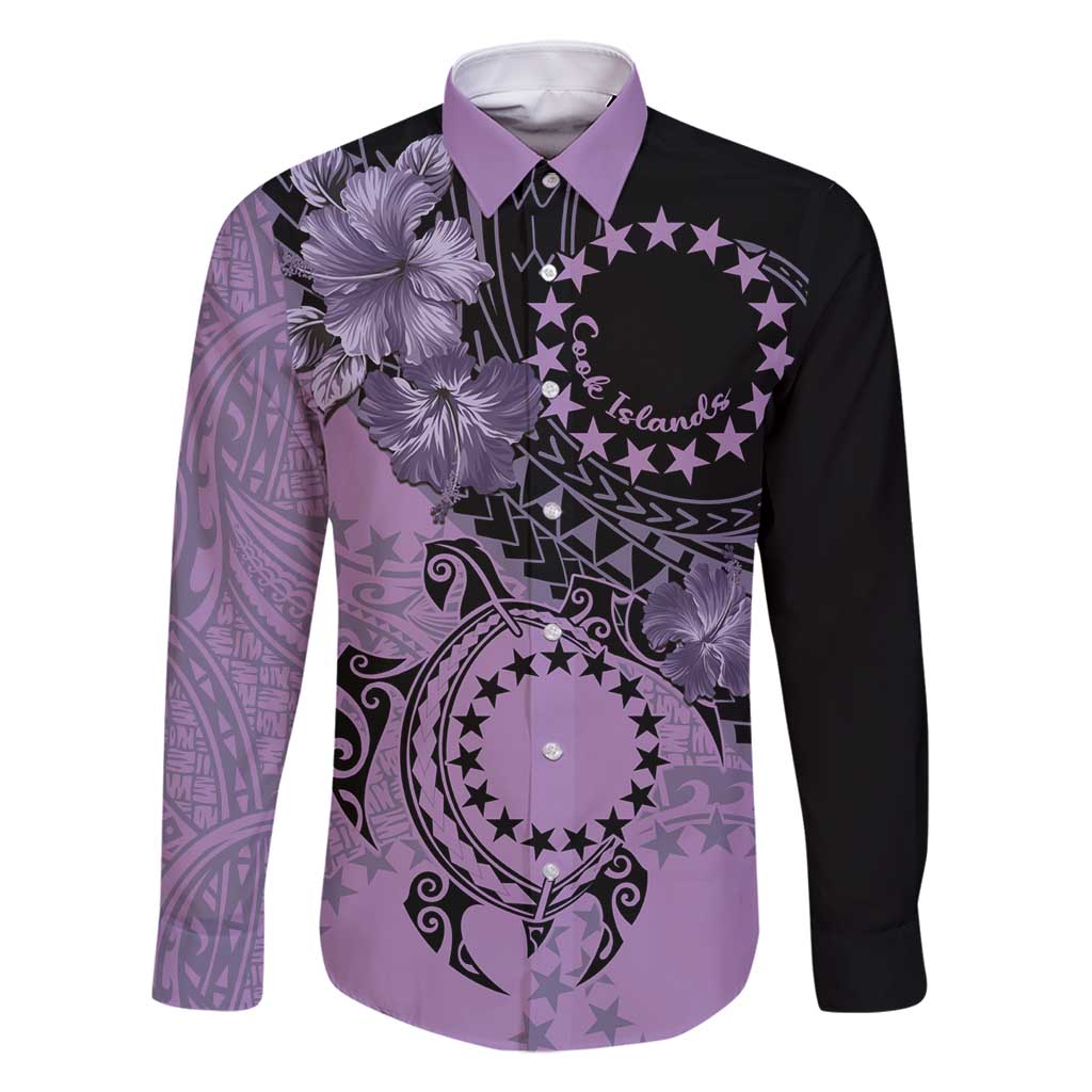 Cook Islands Turtle Family Matching Tank Maxi Dress and Hawaiian Shirt Stars and Hibiscus - Purple