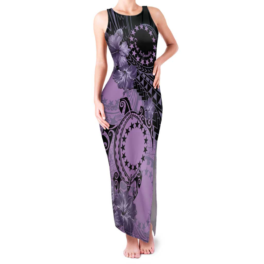 Cook Islands Turtle Family Matching Tank Maxi Dress and Hawaiian Shirt Stars and Hibiscus - Purple