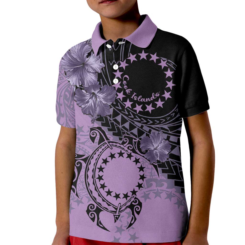 Cook Islands Turtle Kid Polo Shirt Stars and Hibiscus - Purple LT01 Kid Purple - Polynesian Pride