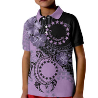 Cook Islands Turtle Kid Polo Shirt Stars and Hibiscus - Purple LT01 Kid Purple - Polynesian Pride