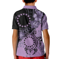 Cook Islands Turtle Kid Polo Shirt Stars and Hibiscus - Purple LT01 - Polynesian Pride