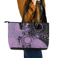 Cook Islands Turtle Leather Tote Bag Stars and Hibiscus - Purple