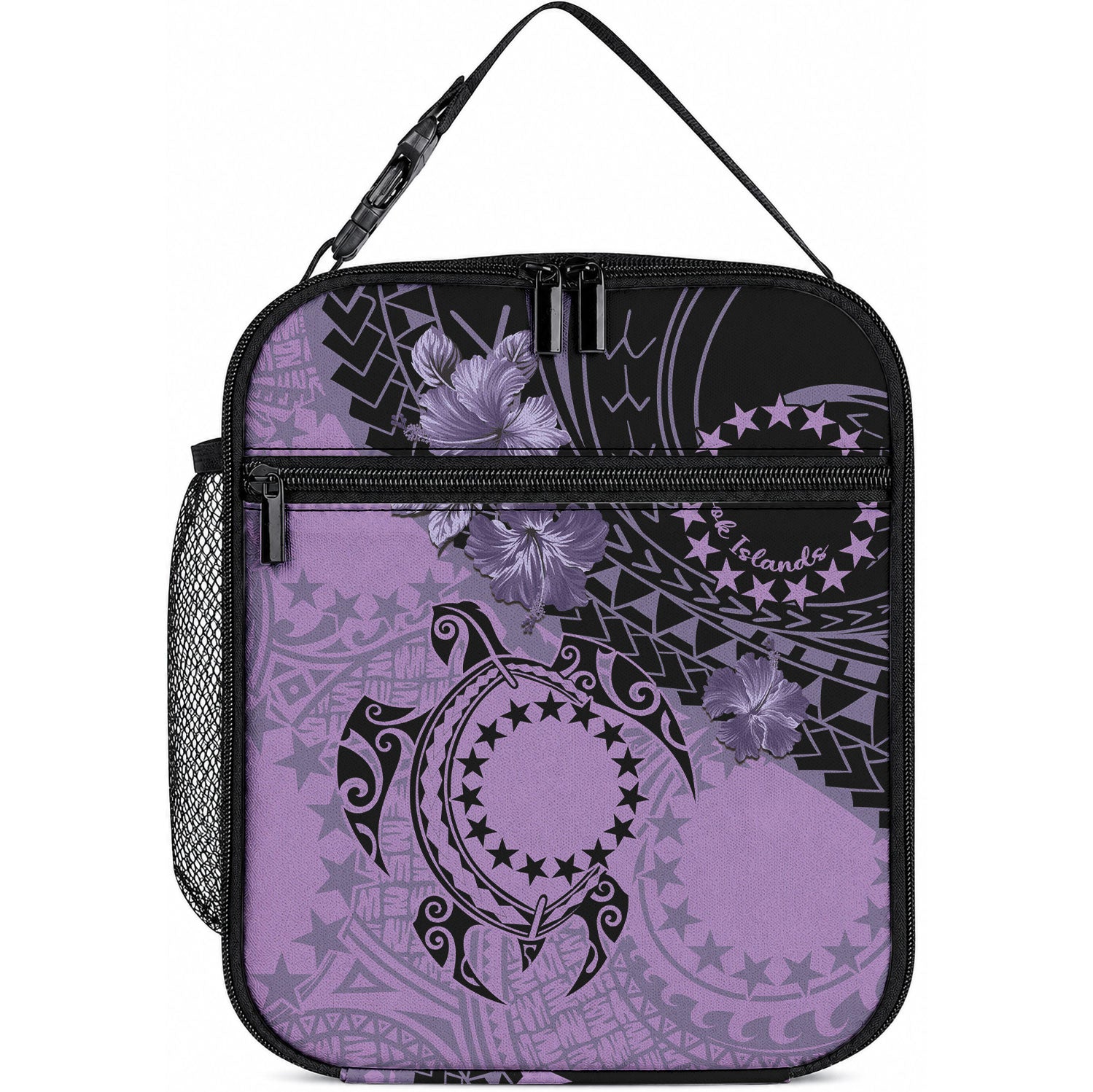 Cook Islands Turtle Lunch Bag Stars and Hibiscus - Purple LT01 10.2 × 8.3 × 4.3 inch Purple - Polynesian Pride