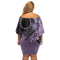 Cook Islands Turtle Off Shoulder Short Dress Stars and Hibiscus - Purple LT01 - Polynesian Pride