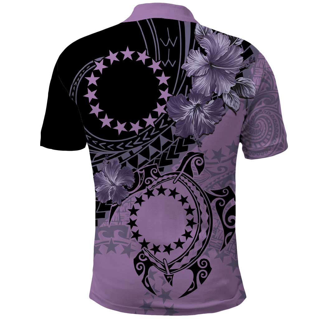 Cook Islands Turtle Polo Shirt Stars and Hibiscus - Purple