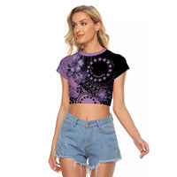 Cook Islands Turtle Raglan Cropped T Shirt Stars and Hibiscus - Purple LT01 Female Purple - Polynesian Pride