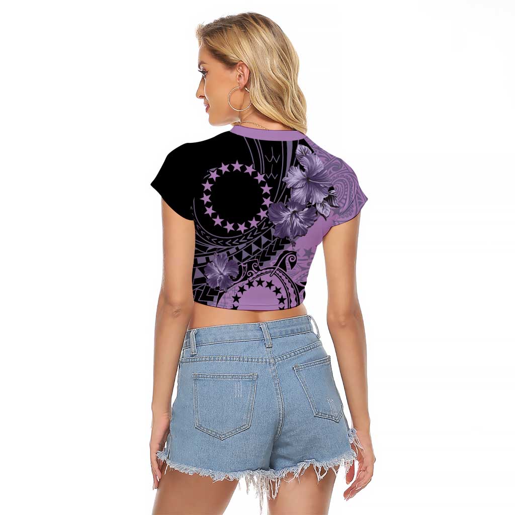 Cook Islands Turtle Raglan Cropped T Shirt Stars and Hibiscus - Purple LT01 - Polynesian Pride