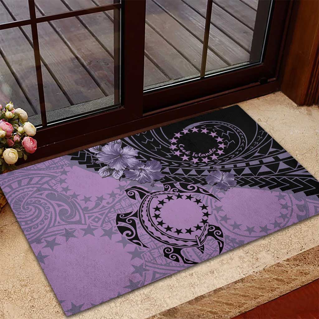 Cook Islands Turtle Rubber Doormat Stars and Hibiscus - Purple