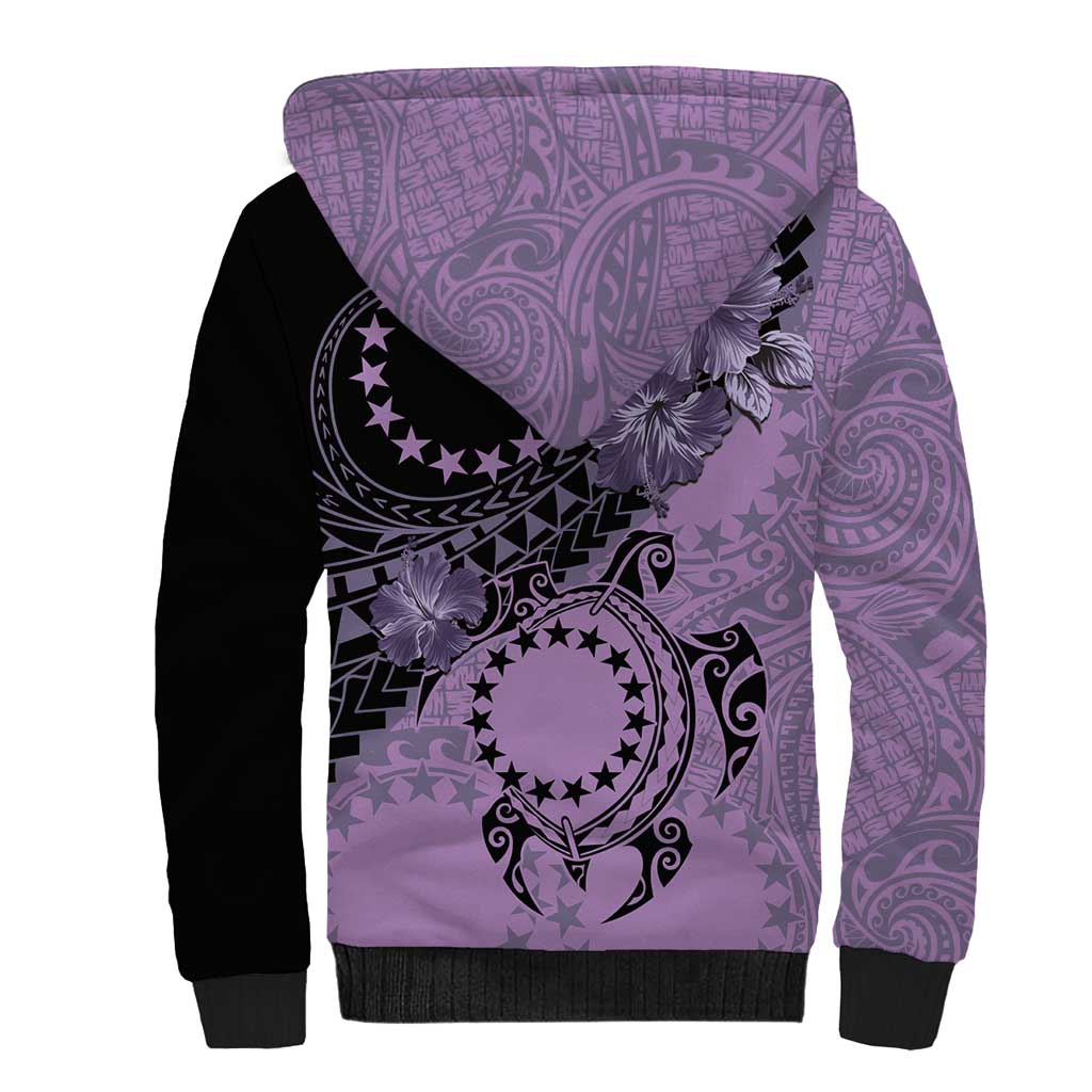 Cook Islands Turtle Sherpa Hoodie Stars and Hibiscus - Purple