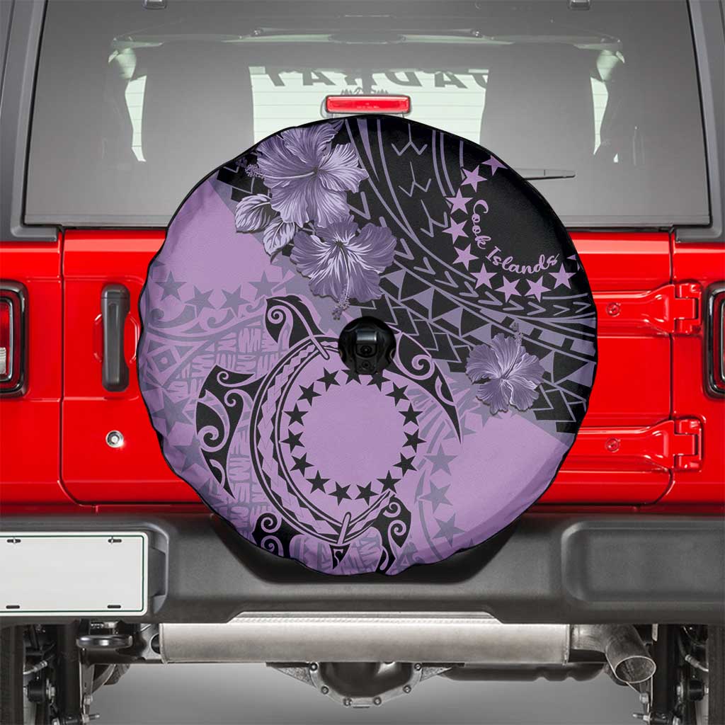 Cook Islands Turtle Spare Tire Cover Stars and Hibiscus - Purple LT01 - Polynesian Pride