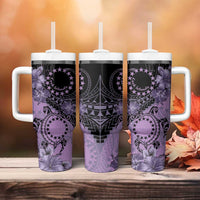 Cook Islands Turtle Tumbler With Handle Stars and Hibiscus - Purple