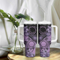 Cook Islands Turtle Tumbler With Handle Stars and Hibiscus - Purple