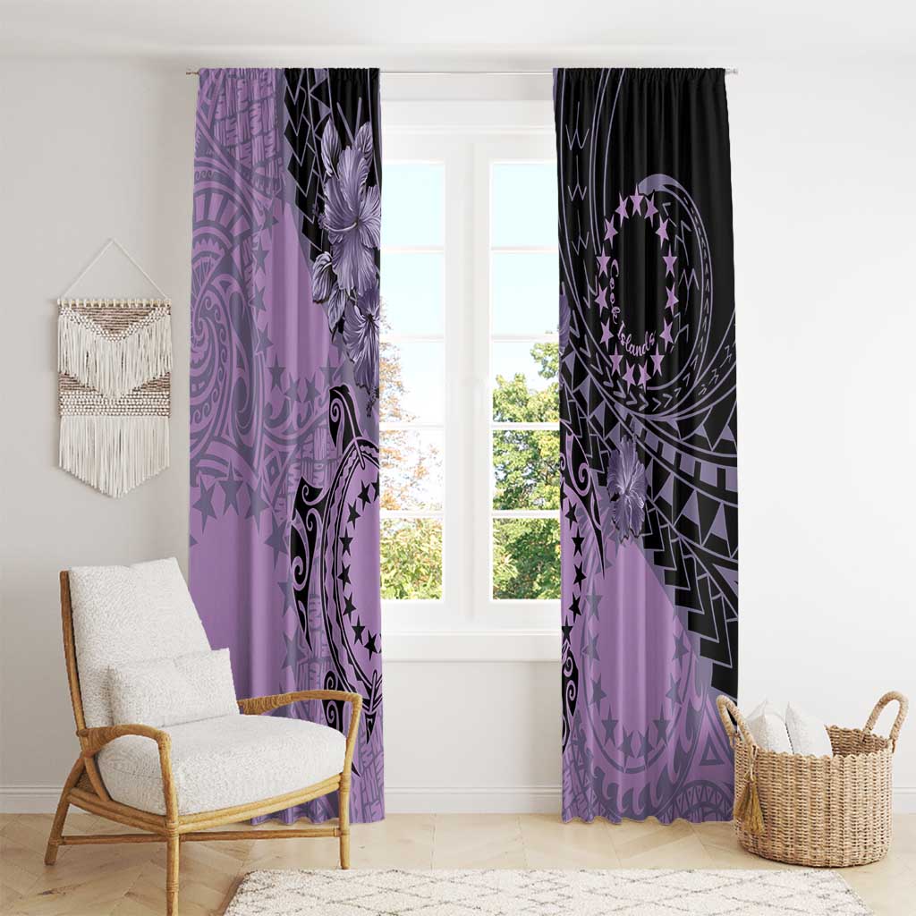 Cook Islands Turtle Window Curtain Stars and Hibiscus - Purple