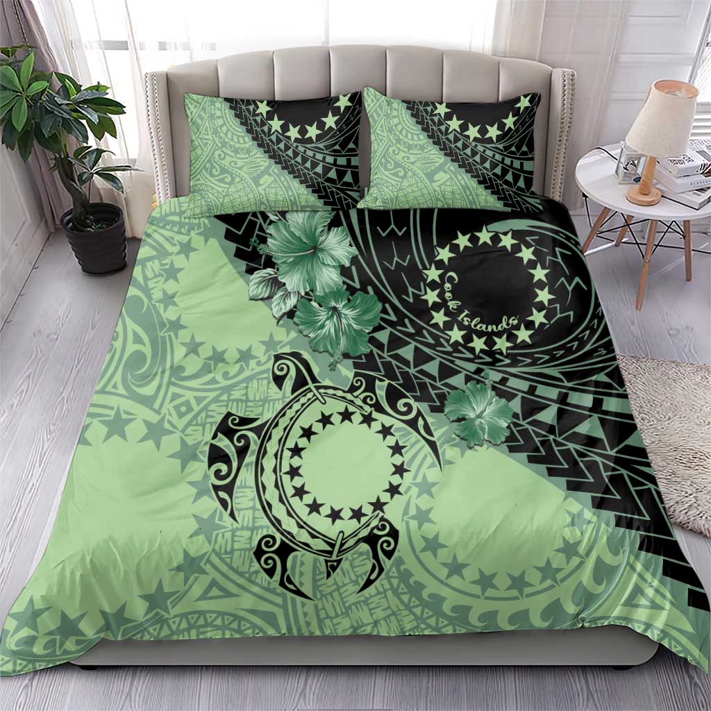 Cook Islands Turtle Bedding Set Stars and Hibiscus - Green